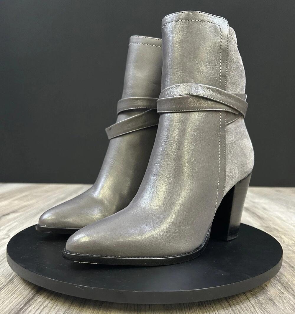 Alexandre Birman Clarita Tie Ankle Boot 85 Ash Gray Suede Womens 6.5 EU 36.5 NEW